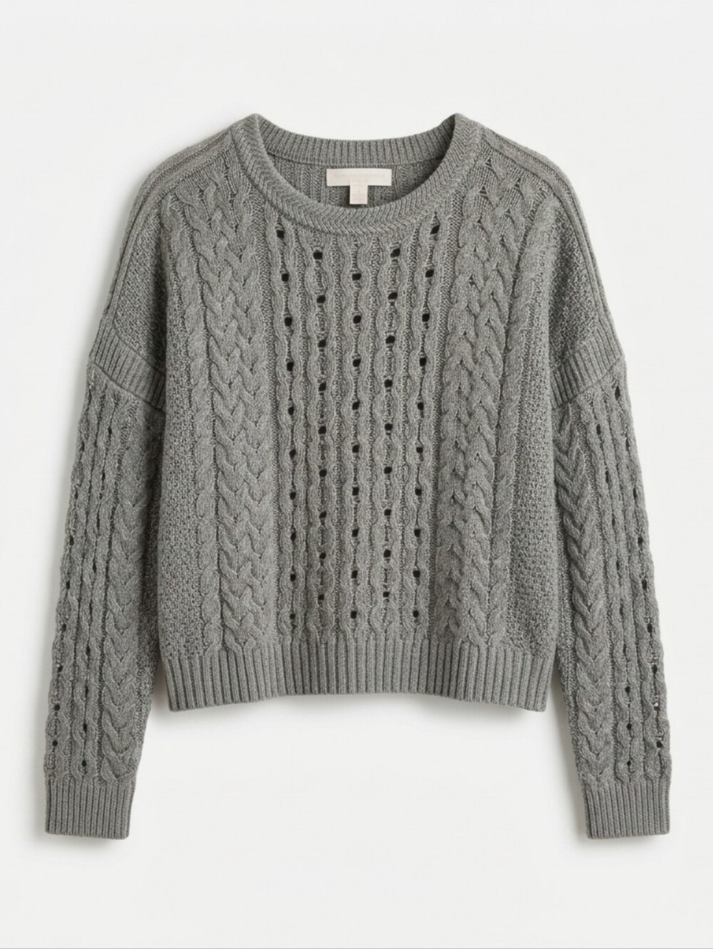 Spiritual Gangster Heather Grey Cable Crew Sweater